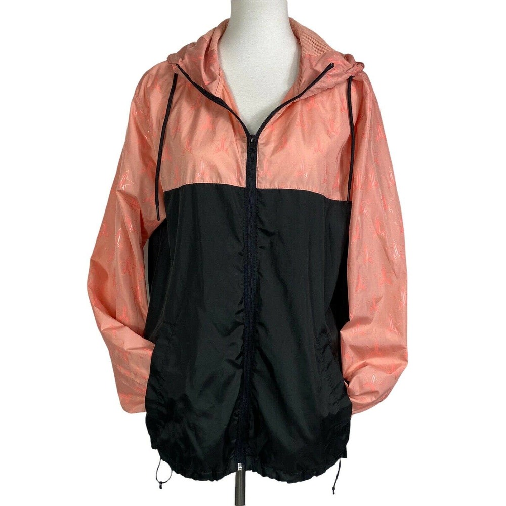 Jeffree Star Peach Pink Black Logo Windbreaker Full Zip Pockets Limited Oversize